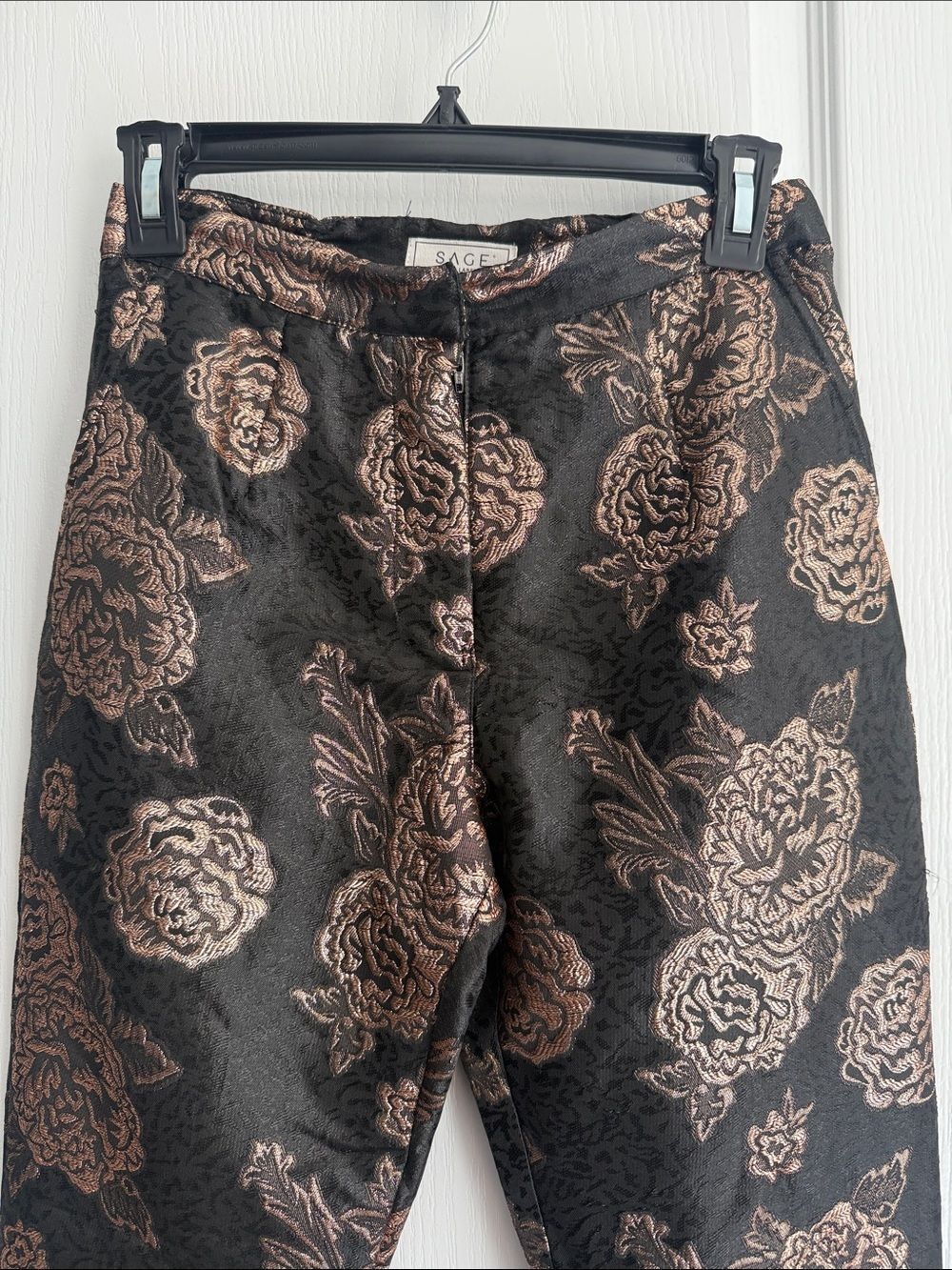Sage Metallic Floral Straight Leg Pants - Black & Gold - Picture 3 of 8